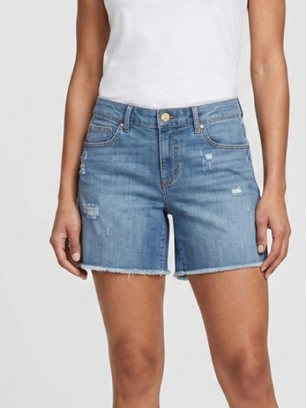 LOFT Distressed Light Blue Denim Shorts